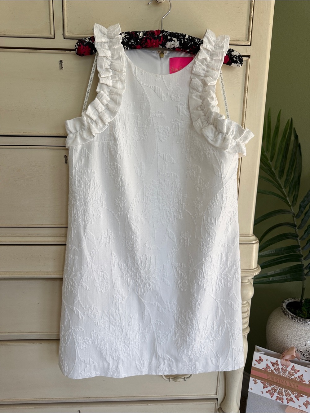 Lilly Pulitzer Kailee White Ruffle Sleeve Shift Dress size S